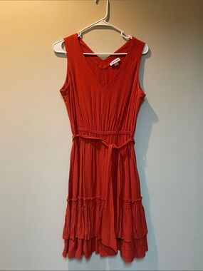 Calvin Klein Red Sleeveless V-Neck Tiered Dress